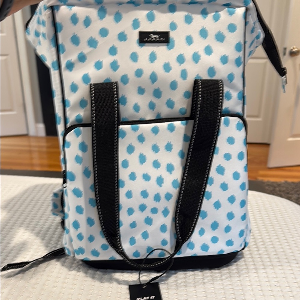 Scout White and Blue Polka Dot Backpack Cooler